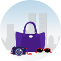 Image of bag, camera and sunglasses