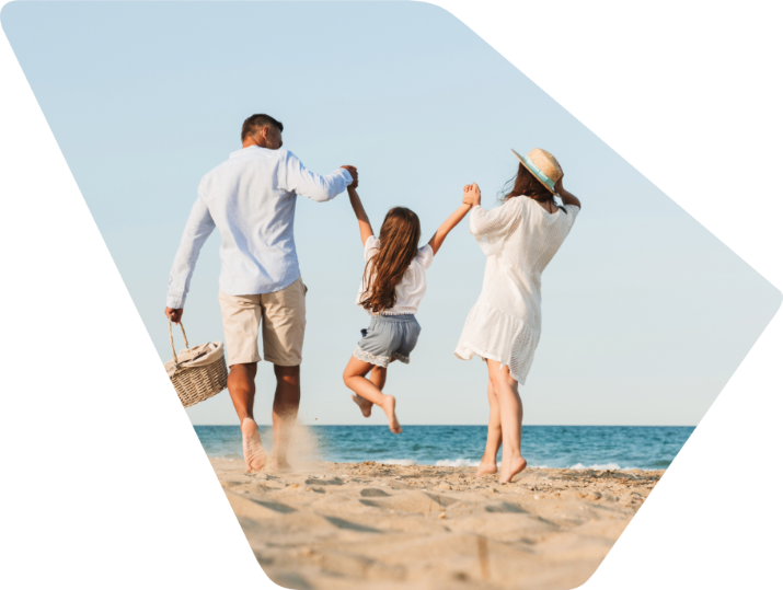 a family on a beach