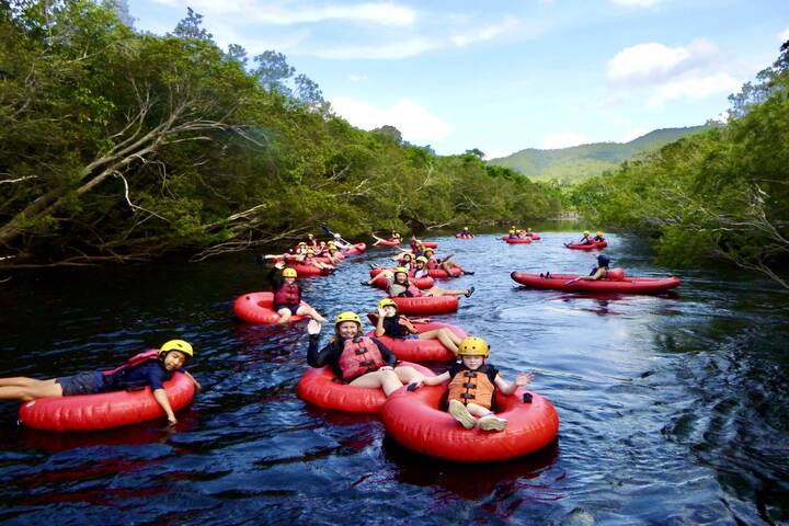 People tubing in a river