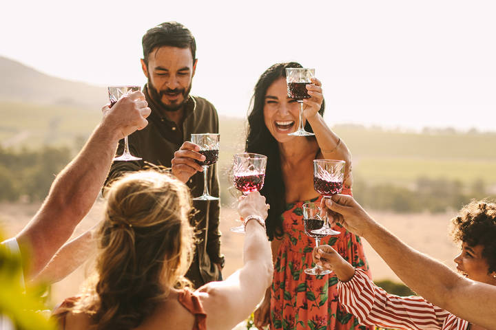 People making a cheers with wine