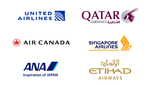 Airline Partner Logos - Air Canada, Qatar Airways, Singapore Airlines, United Airlines, Etihad Airways