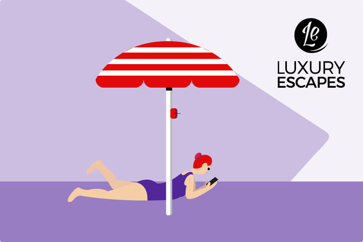 Sun Umbrella Illustration with Luxury Escapes logo