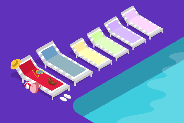 Illustration of a pool and lounge chairs